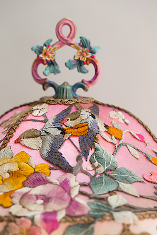 Pink Chinoiserie Embroidered Victorian Table Lamp with Beads by Nightshades