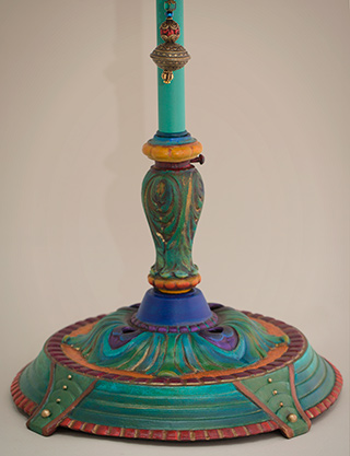 Detail of Peacock Victorian Lamp and Shade