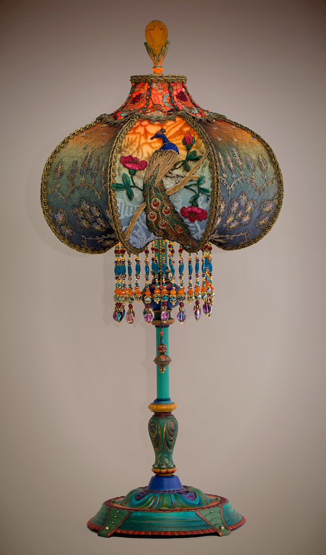 Peacock Victorian Lamp and Shade