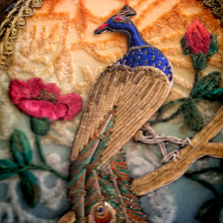 Detail of Peacock Victorian Lamp and Shade