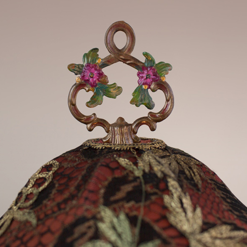Nightshades Victorian Lampshade with pink roses, beads and antique textiles finial 