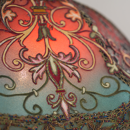 Spanish Gothic style Victorian lampshade with antique textiles - Detail