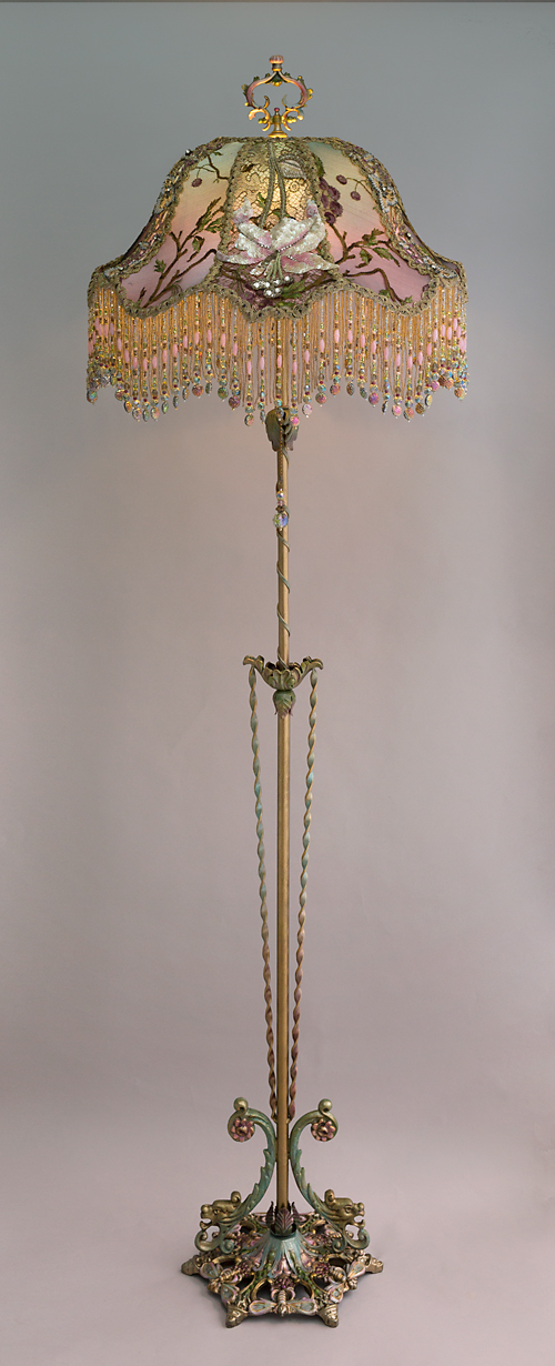 Lily & Dragonfly Beaded Antique Victorian Lampshade from Nightshades