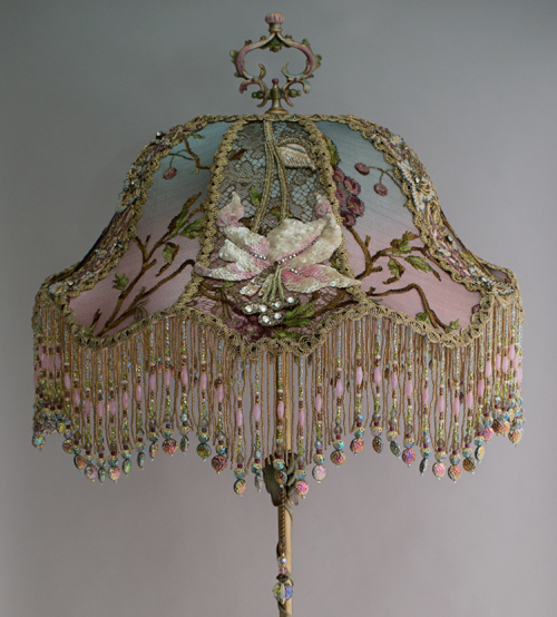 Lily & Dragonfly Beaded Antique Victorian Lampshade from Nightshades Detail