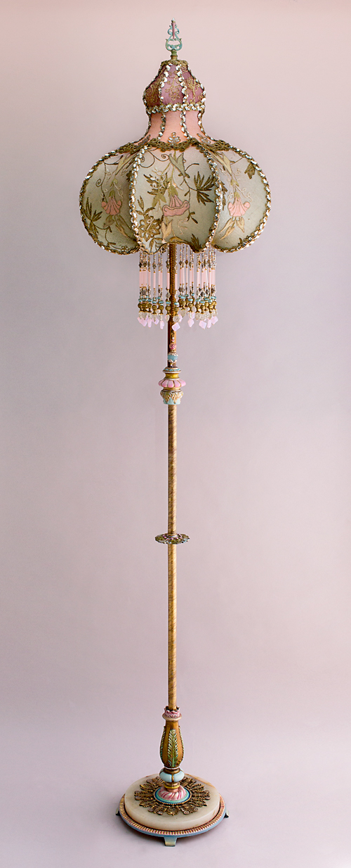 Turkish style Victorian lampshade with beads and antique textiles