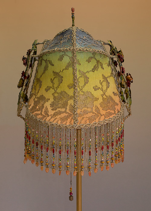 Victorian Lampshade Phoenix and Roses Shadowbox Asian Folktale Lamp Detail