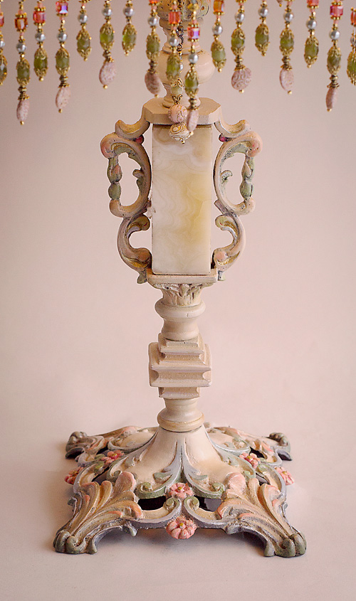 Base detail of Edwardian Wild Rose Beaded Table Lamp