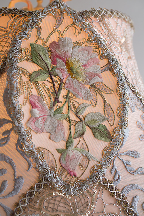 Detail of Edwardian Wild Rose Beaded Table Lamp