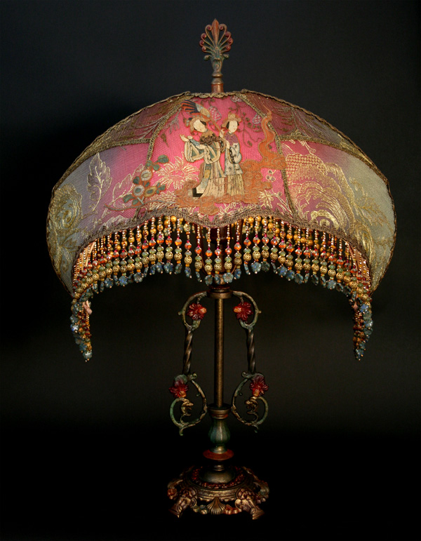 Chinese Embroidered shade on antique base