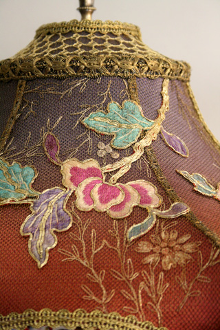 Detail of antique chinese peony embroidery