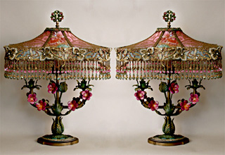 Pair of Shabby Tole Pink Lamps