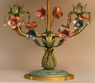 Victorian Lampshade on Floral Tole Base
