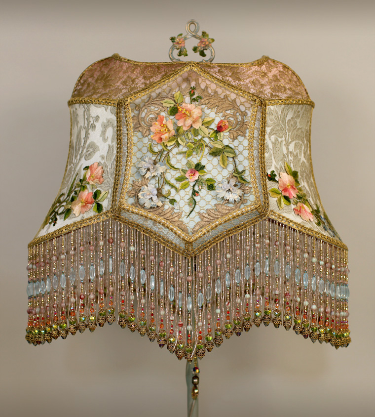 Victorian Lampshade with Antique French Embroidery