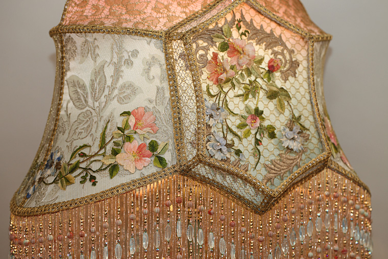 Victorian Lampshade with Antique French Embroidery