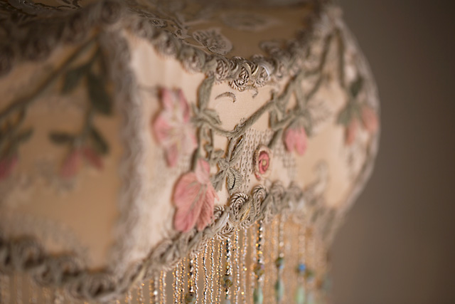 Victorian Lampshade with antique pnk rose embroidery