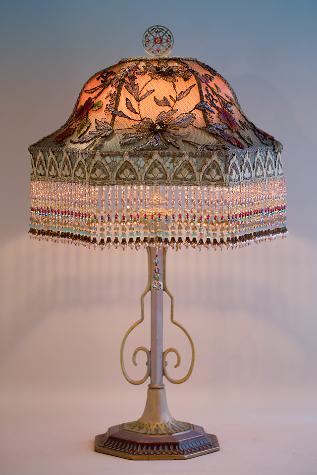 Vintage Kitsch Table Lamp with Beaded Shade