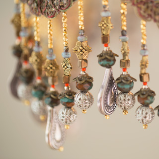 Beads on the Bohemian Elephant Victorian Lampshade with Antique Fabrics