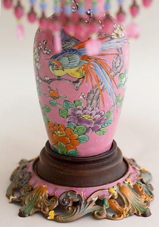 Pink Chinoiserie Embroidered Victorian Table Lamp with Beads by Nightshades