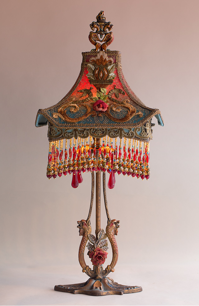 Victorian Lampshade with Dragons and Roses