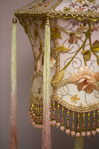 English Garden Chinoiserie Lantern silk lampshade detail