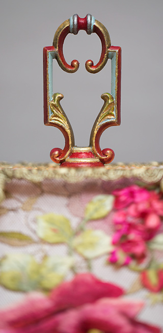 finial detail of Victorian Lampshade with Rose Embroidery