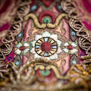 Byzantine Jewel Victorian Lampshade with beads and antique fabrics