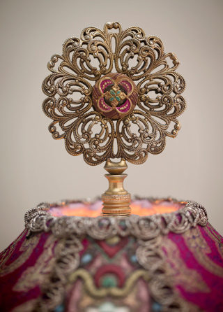 Byzantine Jewel Victorian Lampshade with beads and antique fabrics