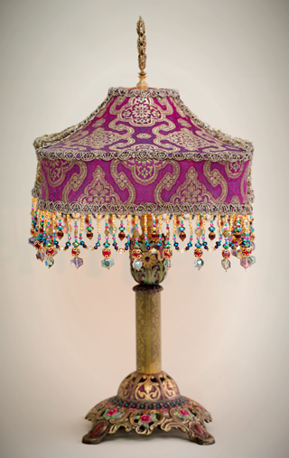 Byzantine Jewel Victorian Lampshade with beads and antique fabrics