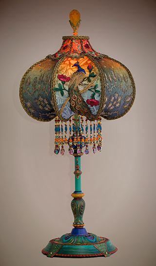 Peacock and Roses Victorian Lamp and Shade