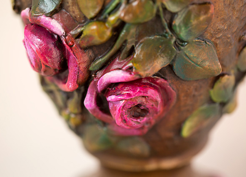 Nightshades Victorian Lampshade with pink roses, beads and antique textiles base detail