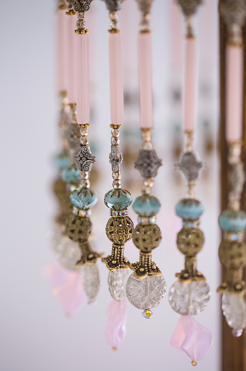 Turkish style Victorian lampshade with beads and antique textiles bead detail