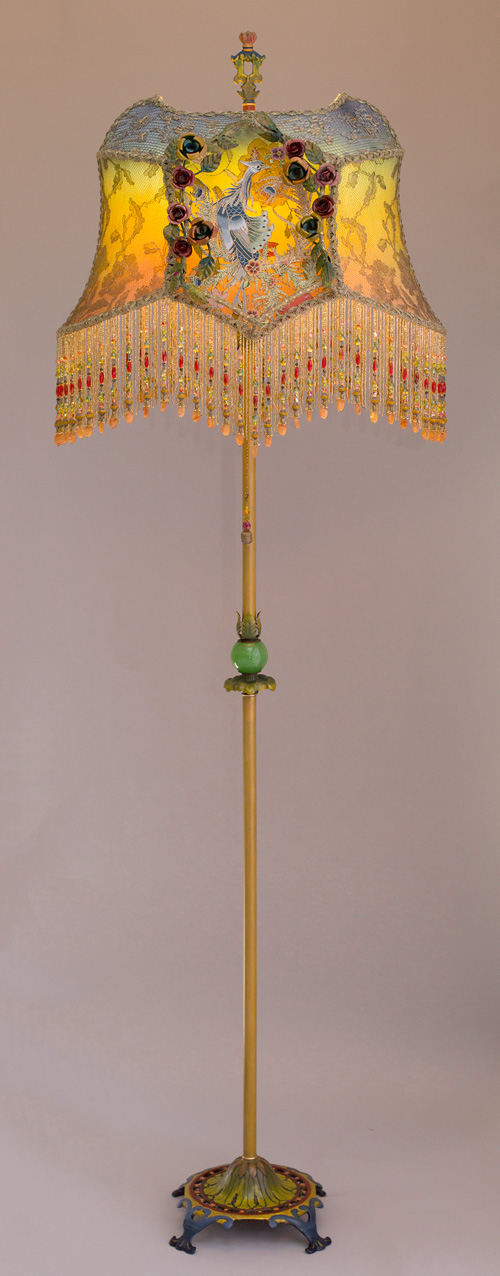 Phoenix and Roses Shadowbox Asian Folktale Lamp