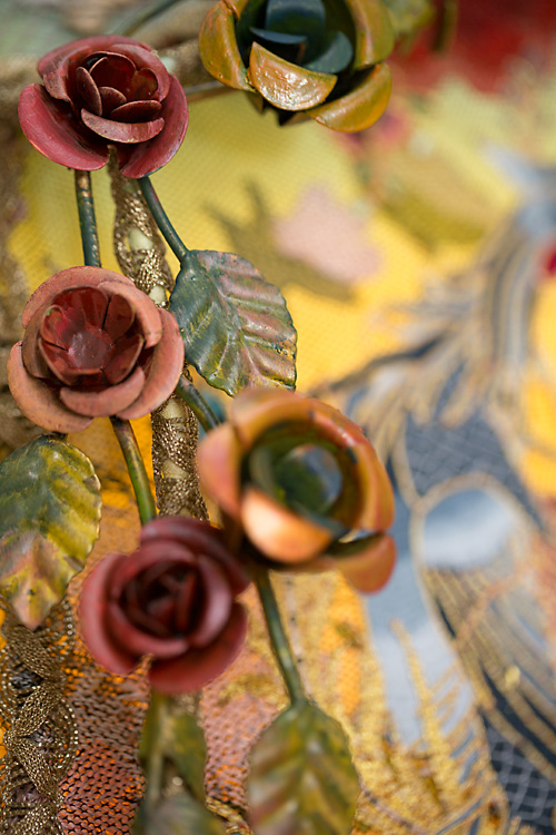 Victorian Lampshade Phoenix and Roses Shadowbox Asian Folktale Lamp Detail