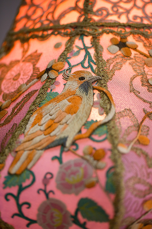 Detail of 3 Pairs of French Lovebirds Antique Turban Floor Lamp