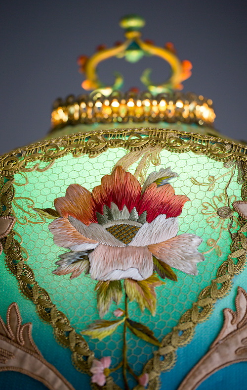 Detail of Lyonnais Art Nouveau Silk Antique Victorian Floor Lamp and Shade