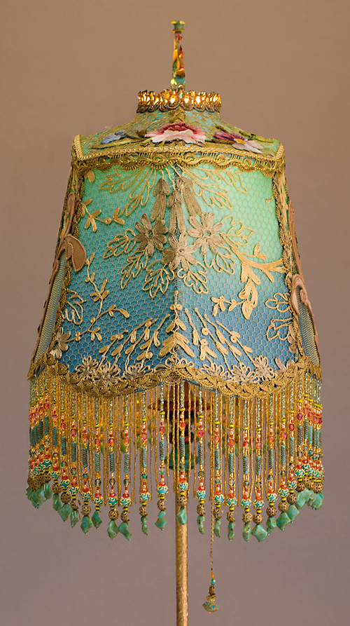 Detail of Lyonnais Art Nouveau Silk Antique Victorian Floor Lamp and Shade