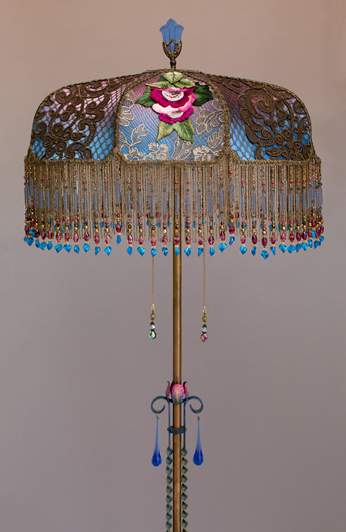 Blue Jewel WIld Rose Victorian Lampshade