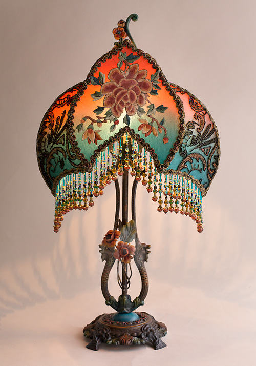 Nightshades: Hidden Dragons Beaded Lamp with Antique Fabrics