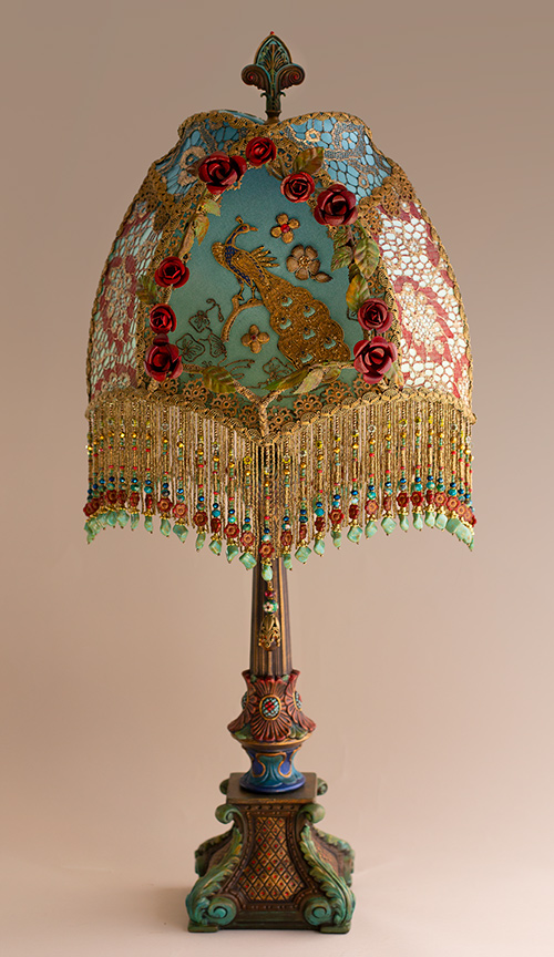 Red Roses and Peacock Victorian Lampshade