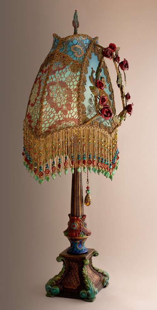 Red Roses and Peacock Victorian Lampshade