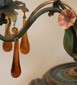 Tole Candelabra Bases with Victorian Lampshades